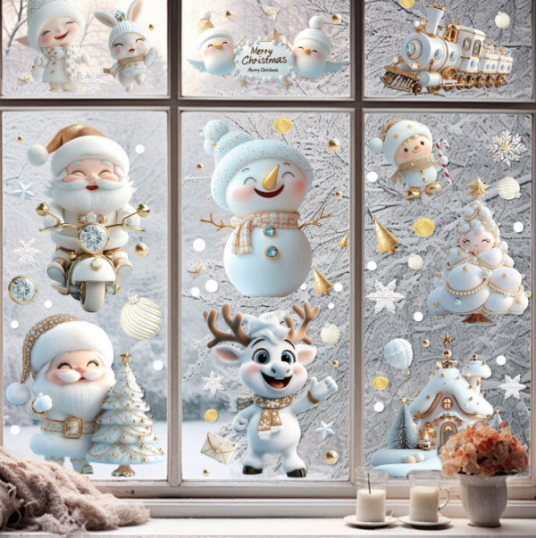Виниловые наклейки на окно "Сheerful Santa" 